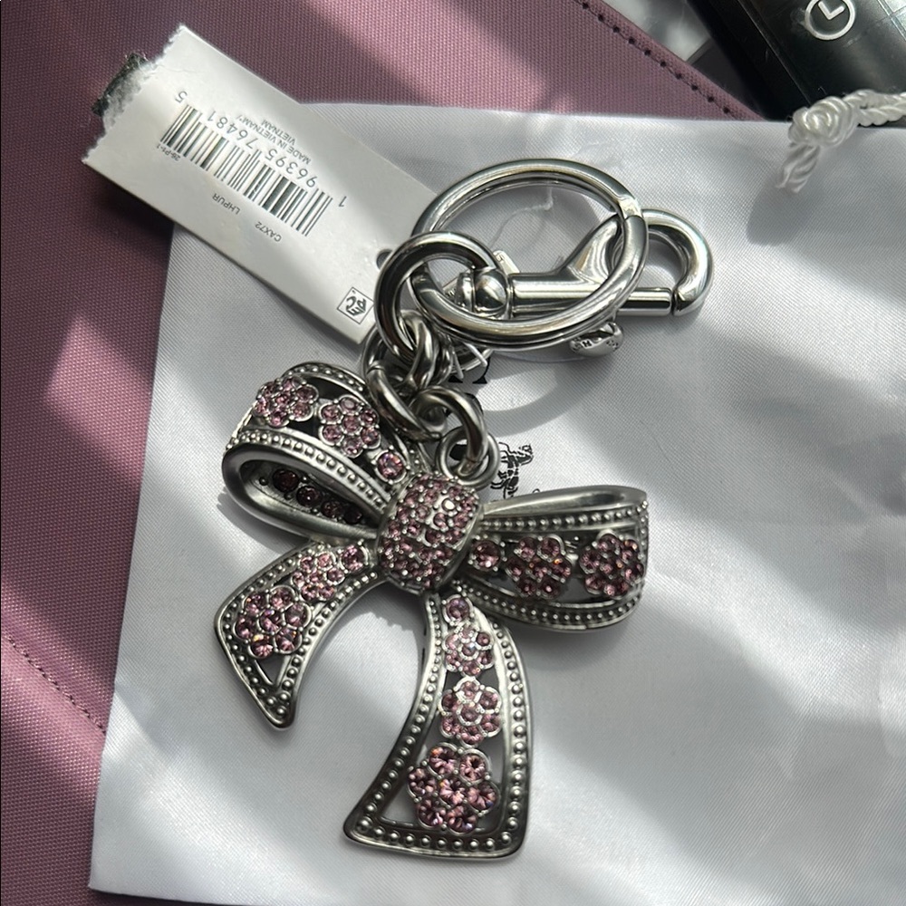 Bow Crystal Keychain Charm - Pink Crystals